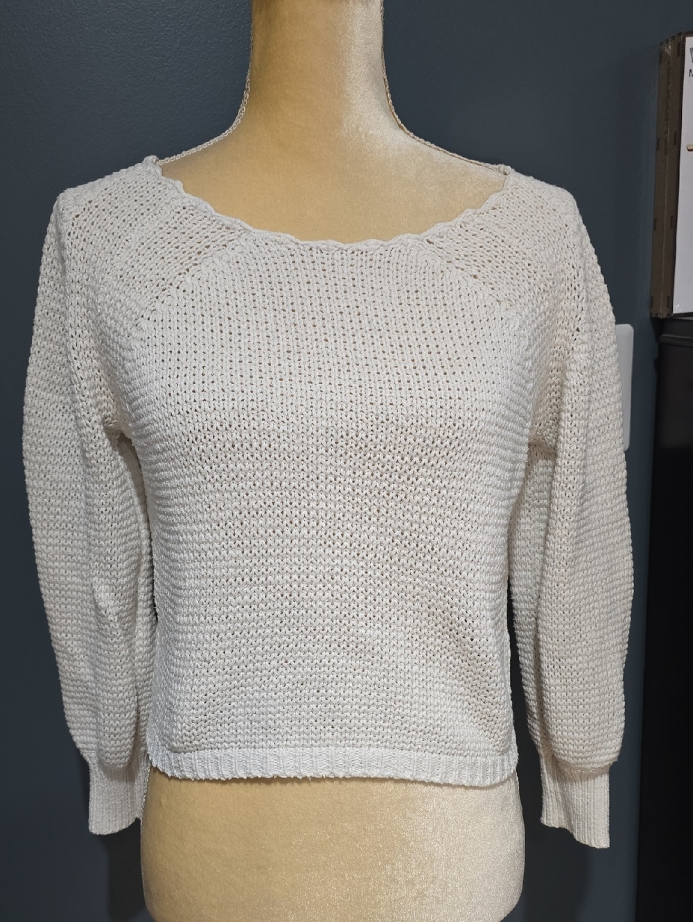 Lou & Grey Cream Scoop-Neck Knit Pullover Sweater Sz S